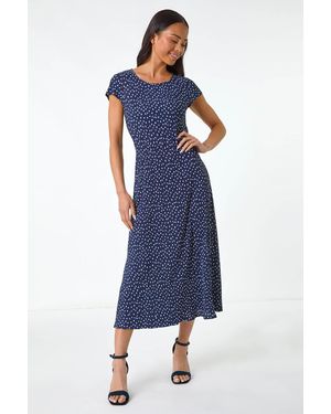 Roman Petite Spot Print Crinkle Midi Dress - Blue