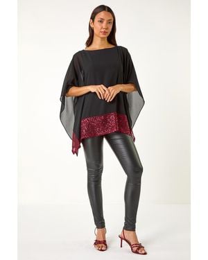 Roman Sequin Hem Contrast Tunic Top - Red
