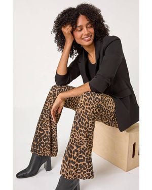 Roman Animal Print Flare Stretch Trouser - Natural