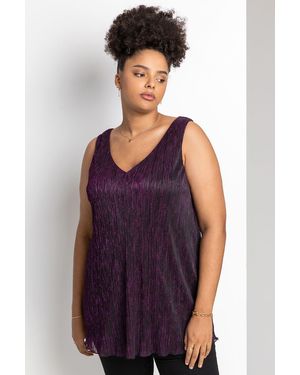 Roman Curve Metallic Plisse Chiffon Vest Top - Purple