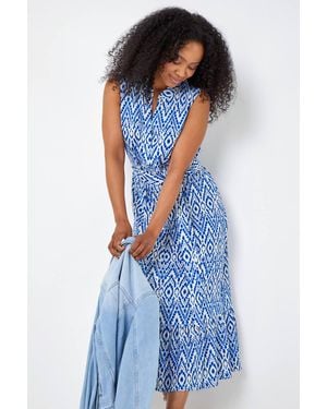 Roman Petite Aztec Print Frill Shirt Dress - Blue