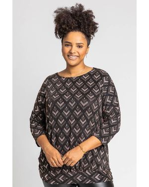 Roman Curve Glitter Print Blouson Top - Multicolour