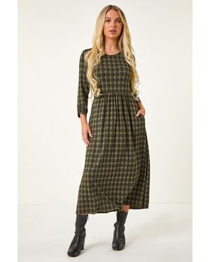 Roman Petite Geometric Spot Midi Dress - Green