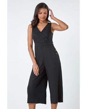Lilly-and-Hope Button Detail Wrap Culotte Jumpsuit - Black