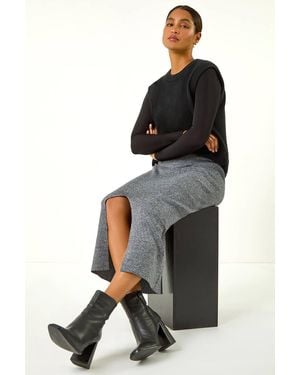 Roman Front Split Knitted Midi Skirt - Black