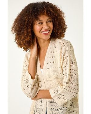 Roman 3/4 Sleeve Stitch Detail Cardigan - Brown