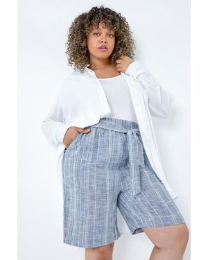 Roman Curve Stripe Print Cotton Shorts - Blue