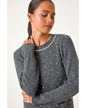 Roman Petite Pearl Neck Knitted Jumper - Grey