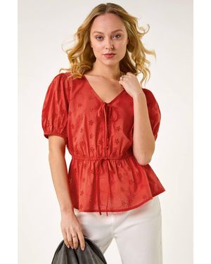 D.u.s.k Puff Sleeve Broderie Top - Red