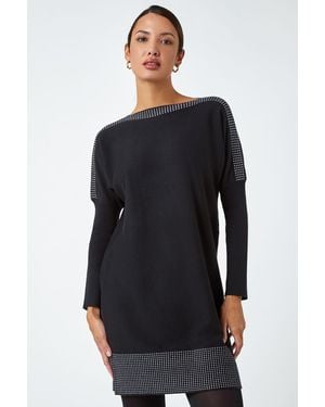 Roman Spot Print Border Knitted Jumper Dress - Black