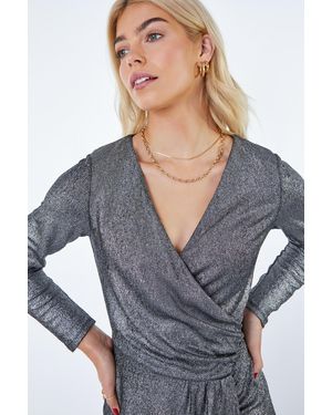 D.u.s.k Metallic Ruched Wrap Dress - Grey