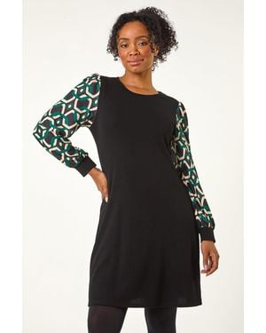 Roman Petite Geometric Sleeve Shift Dress - Black