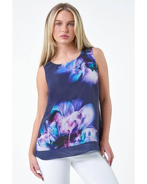Roman Petite Floral Overlay Sleeveless Top - Blue
