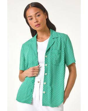 Roman Petite Geometric Buttoned Blouse - Green