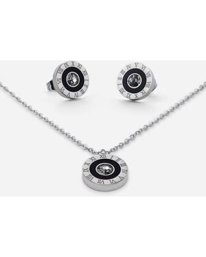 Lilly-and-Hope Stainless Steel Diamante Clock Pendant And Earring Set - Metallic