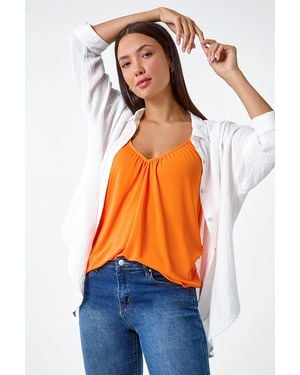 Roman Gathered V-Neck Stretch Vest Top - Orange