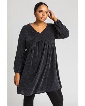Roman Curve Metallic Sparkle Swing Dress