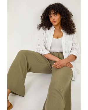 Roman Curve Linen Mix Trousers - Green