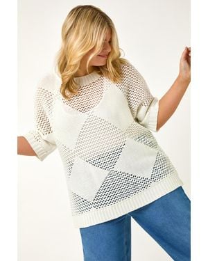 Roman Curve Metallic Diamond Knit Top - White