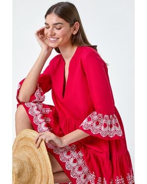 Roman Embroidered Cotton Smock Dress