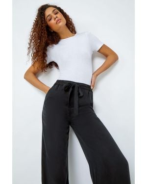 Roman Tie Waist Wide Leg Trousers - White