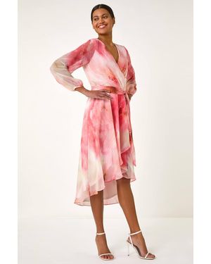 Roman Ruffle Shimmer Midi Dress - Pink