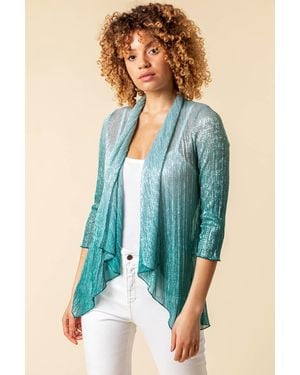 Roman Ombre Metallic Plisse Kimono - Blue