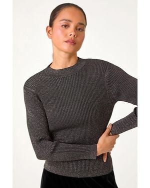 Roman Petite Metallic Long Sleeve Knit Jumper - Black