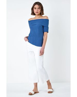 Roman Textured Stretch Bardot Top - Blue