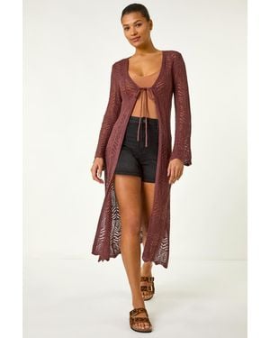 Roman Longline Tie Cotton Blend Knit Cardigan - Brown
