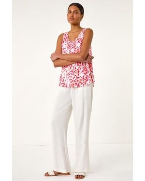 Roman Abstract Spot Print Button Vest - White