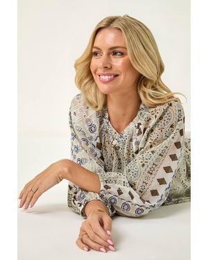 Roman Petite Metallic Aztec Blouse - Grey