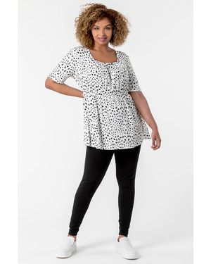 Roman Curve Stretch Plain Elastic Waist Leggings - Black