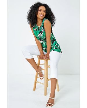 Roman Petite Paisley Print Twist Stretch Top - Green