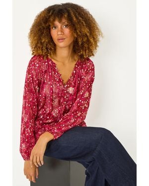 Roman Metallic Printed Foil Blouse - Red