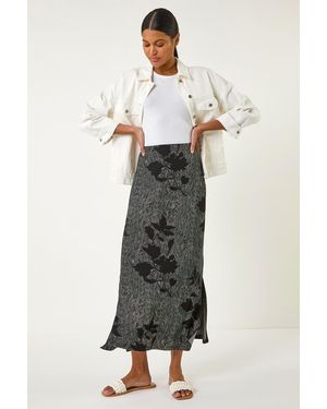 Roman Abstract Leaf Print Maxi Skirt - Multicolour