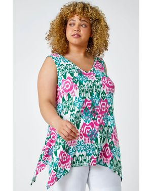 Roman Curve Geometric Print Cross Strap V-Neck Cami - White