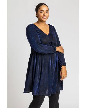 Roman Curve Sparkle Swing Dress - Blue