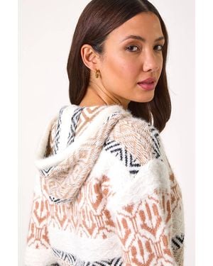 Roman Jacquard Print Knit Hoodie - White