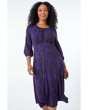 Roman Petite Animal Print Midi Dress - Purple