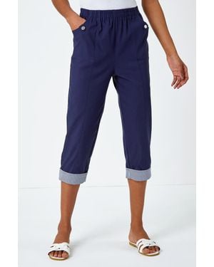 Roman Contrast Detail Cropped Stretch Trouser - Blue
