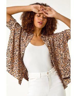 Roman Animal Print Relaxed Blouse - Brown