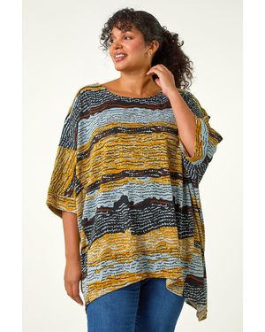 Roman Curve Stripe Print Snit Top - Yellow