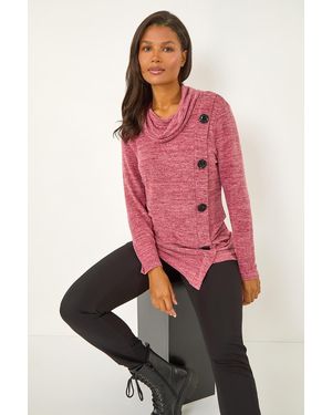 Roman Cowl Neck Button Stretch Top - Pink