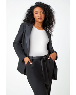 Roman Petite Tailored Diamante Button Blazer - Black
