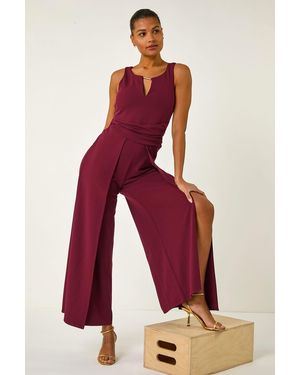 Roman Ruched Front Full Length Jumpsuit - Red