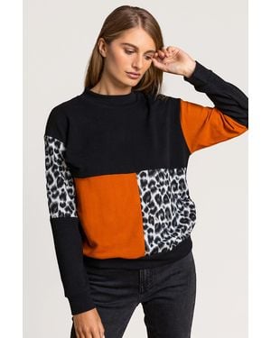 Roman Animal Print Contrast Top - Orange