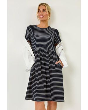 Roman Petite Stripe Stretch Pocket Dress - Blue