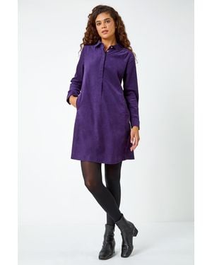 Roman Corduroy Tunic Shirt Dress - Purple