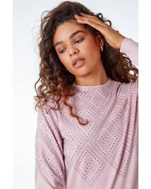 Roman Embellished Diamond Funnel Neck Jumper - Pink
